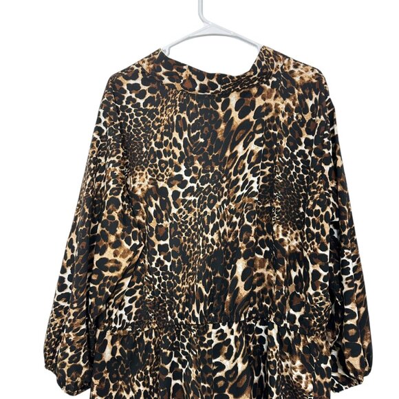 MHPCollection Women 3X Peplum Animal Print Leopard Pattern Top Blouse Tie Collar - Picture 12 of 13